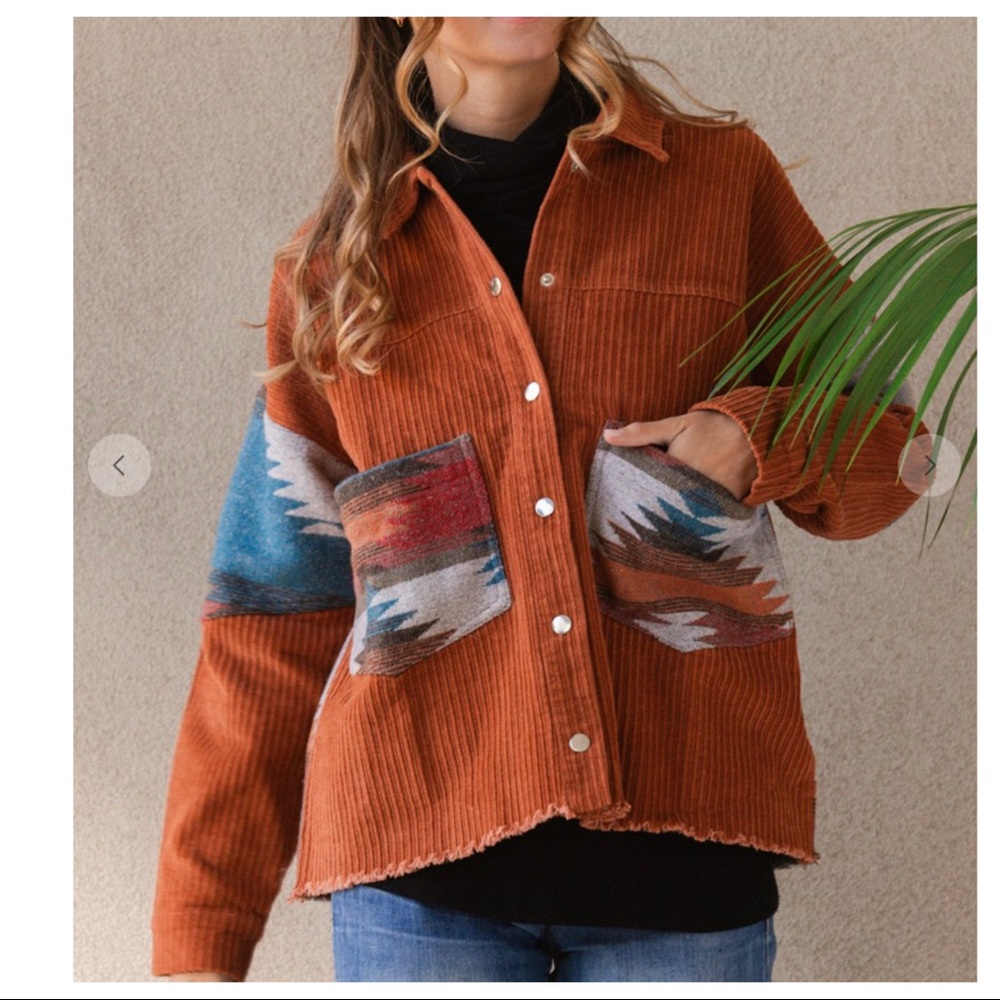 19 Boho Style Most Fabulous Boho Chic Aztec Contrast Corduroy Jacket - Picture 3 of 5